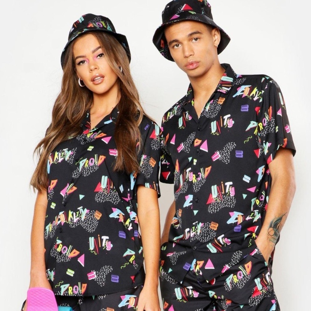 NEW Boohoo PRIDE Equality 90s Style Button Shirt